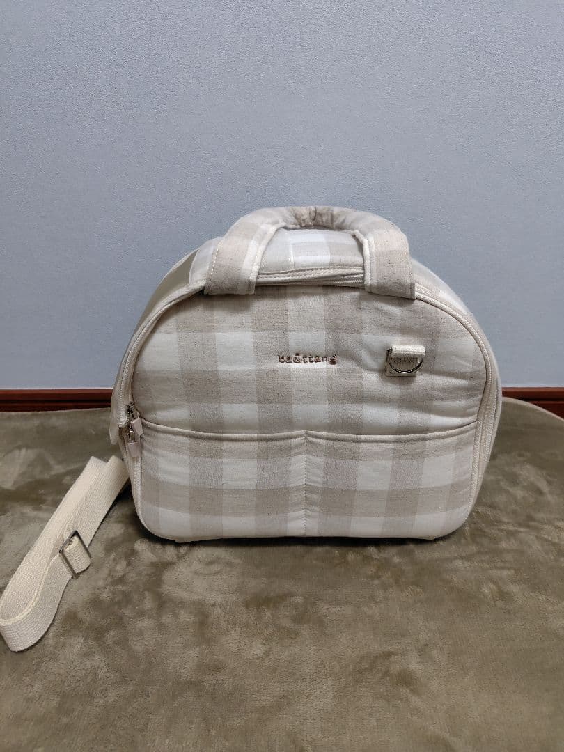 小型犬用　キャリーバッグ　ショルダー紐　セット　ベージュ　チェック　美品