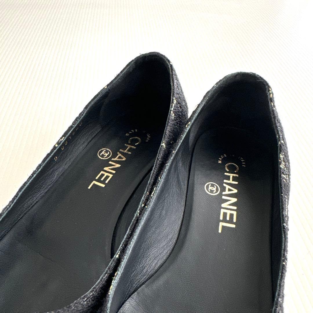 CHANEL シャネル　ココマーク　リボン　ツイード　フラットシューズ　パンプス