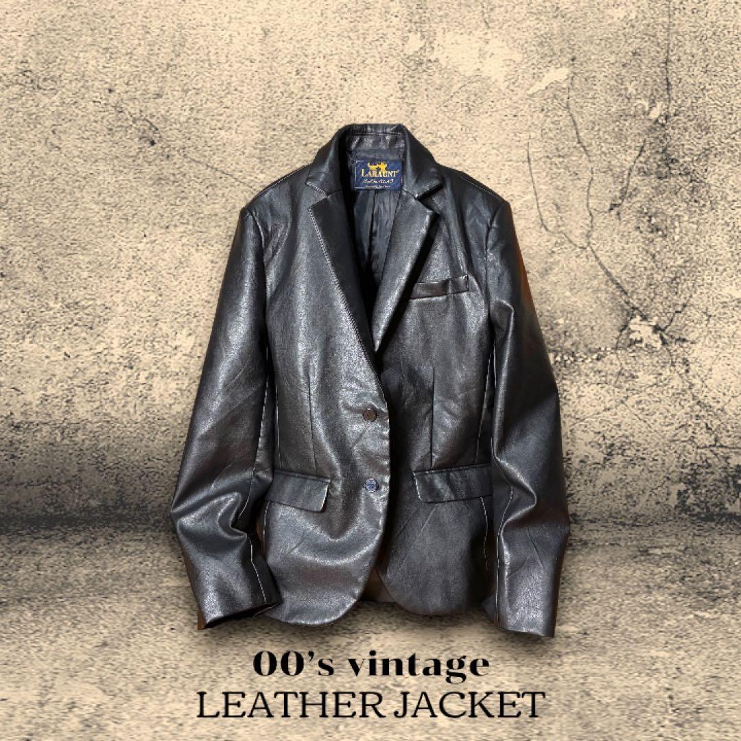 未使用 レザーテーラードジャケット ブラック 黒 2B シングル モード Y2K