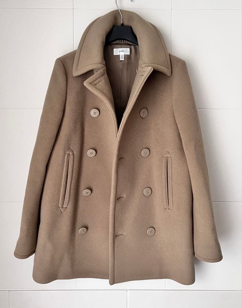 HYKE ハイク メルトンウール ピーコート ダブル アンカーボタン キャメル