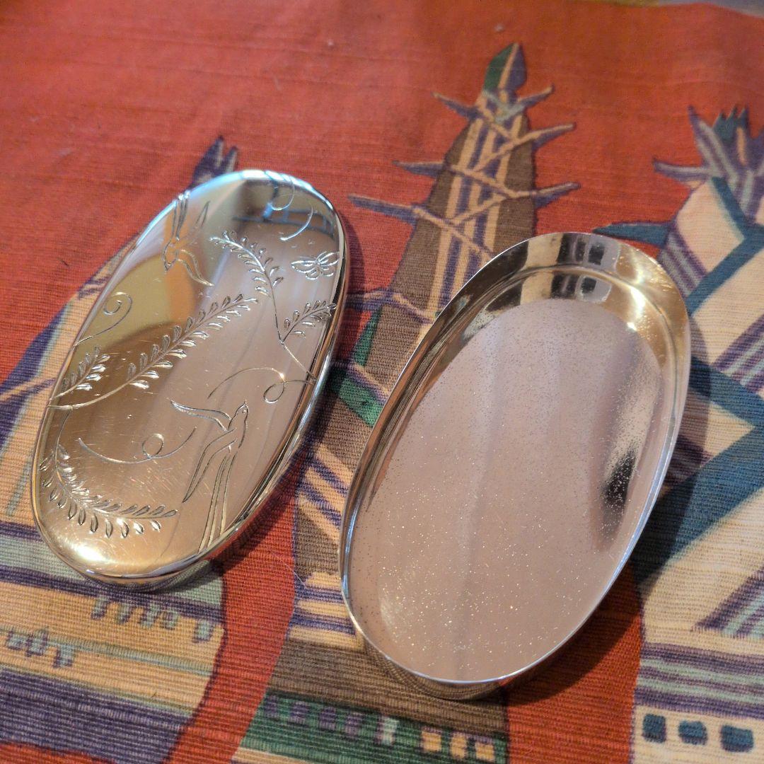 尚美堂 大阪 小判型藤鳥紋 御楊枝入　銀製品