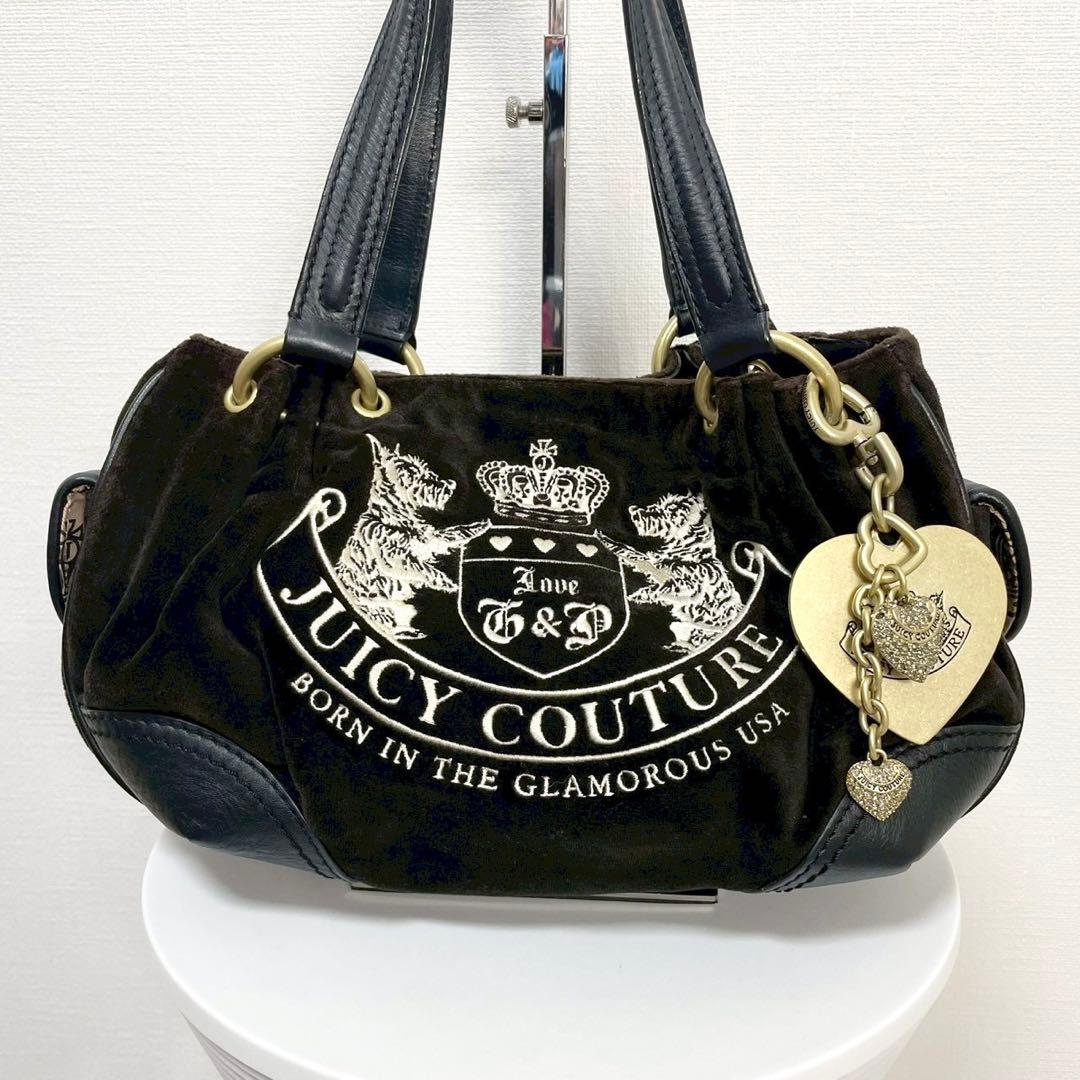 y2k❤️00s JUICY COUTURE テリア ロゴ ベロア ハンドバッグ