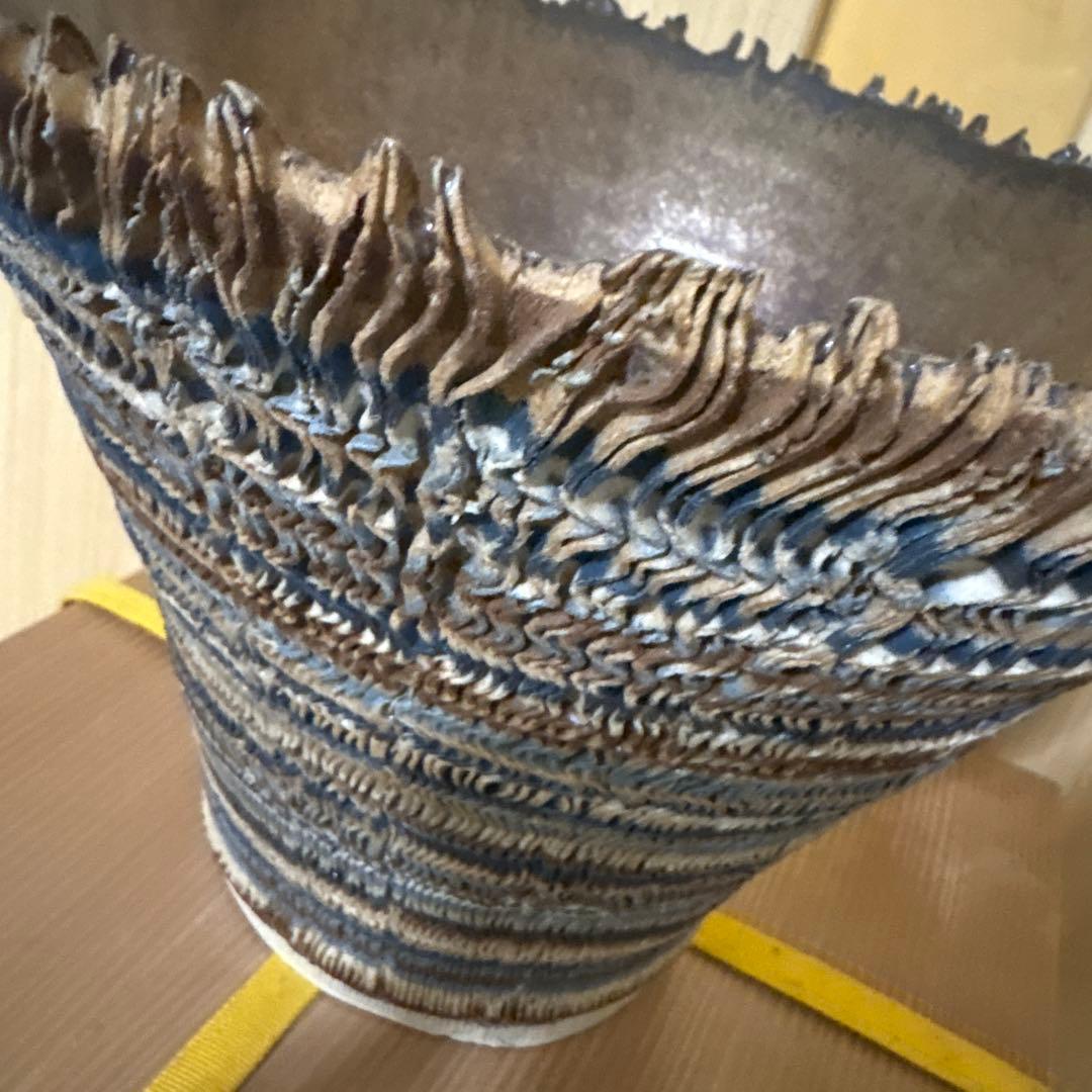 新品未使用　花器　裂開文　結晶天目　藤井茂男　優美　生け花フラワーアレンジ　共箱