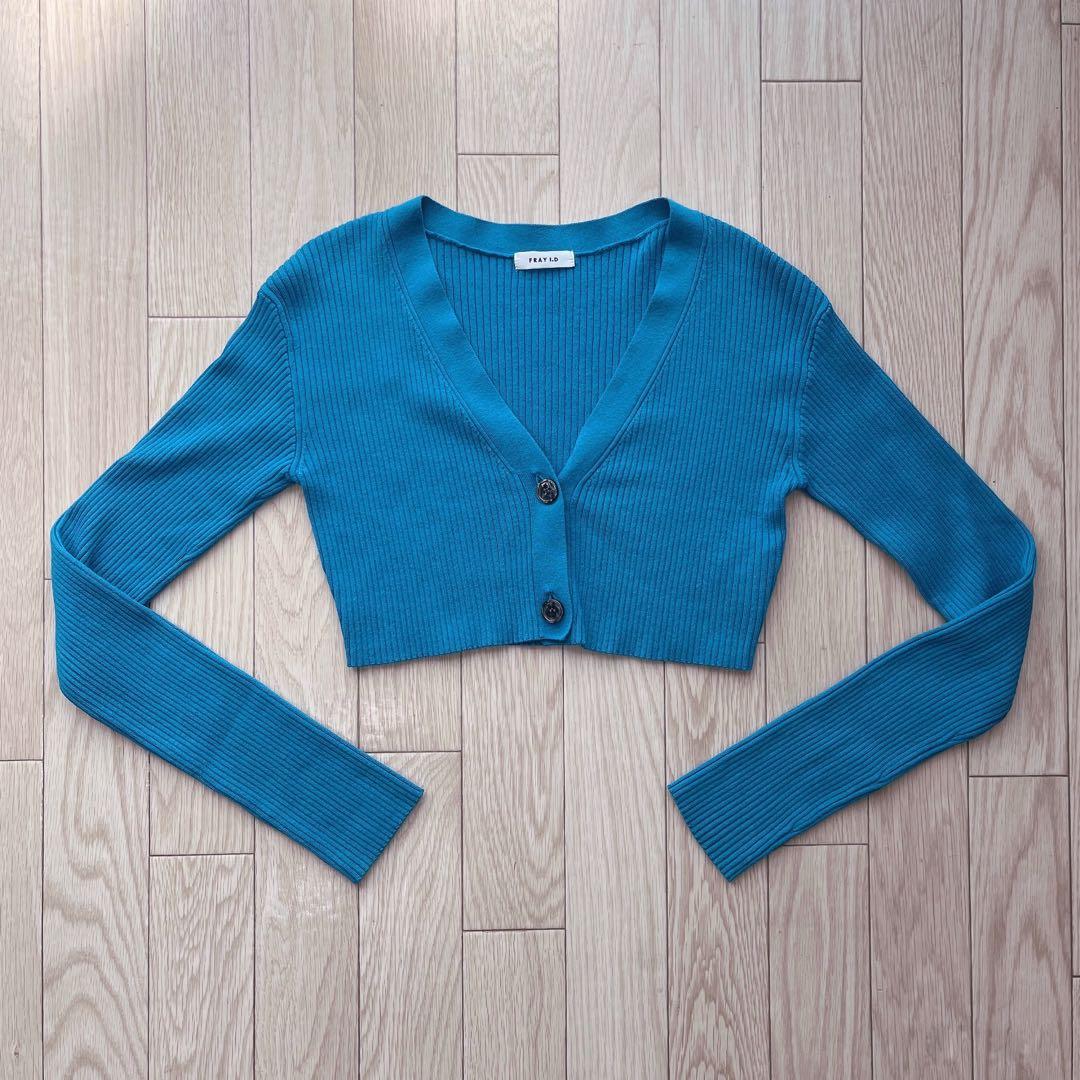 【セットアップ】ニットコンビタックティアードワンピース カーディガン ブルー