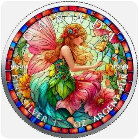 【ラスト】2025年カナダ ステンドグラス風 フェアリー1オンス カラー銀貨