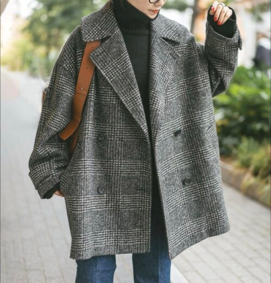 【極美品】Spick & Span Wスライバーチェックハーフコート　36