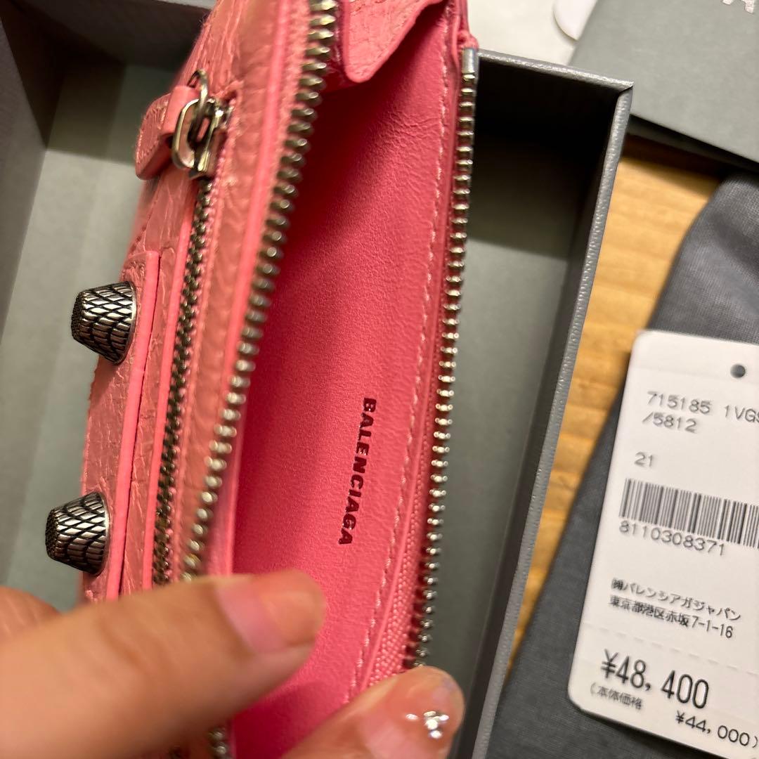 usedバレンシアガ　財布　カードケース　現行品ピンク