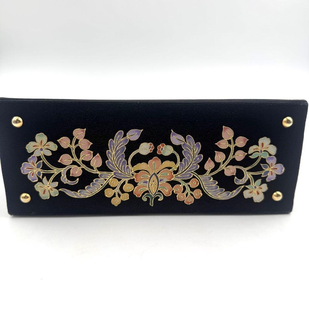 皇室御用達✨岡重　OKAJIMA　絹 100%　和装　ハンドバッグ　ビジュー　黒