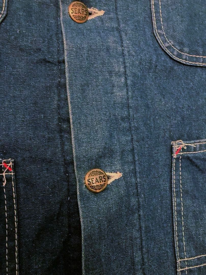 60s USA製　Sears デニムカバーオール　襟コーデュロイ　裏ブランケット