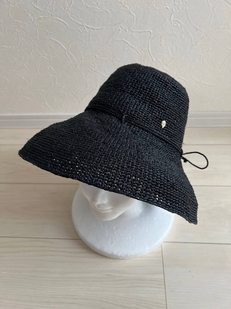 【美品】HELEN KAMINSKI ブラック 麦わら帽子　広つば　専用袋付き