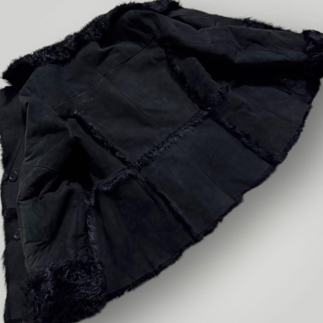 本毛皮☆ラムファー ラムレザー ファーコート ショートコート 本革 黒 L相当