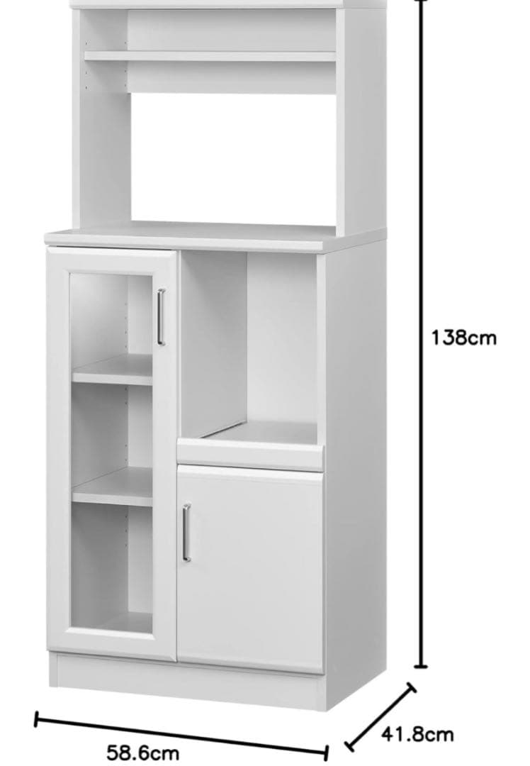 白井産業 レンジ台 食器棚 ホワイト 幅58.6高さ138.0奥行41.8cm