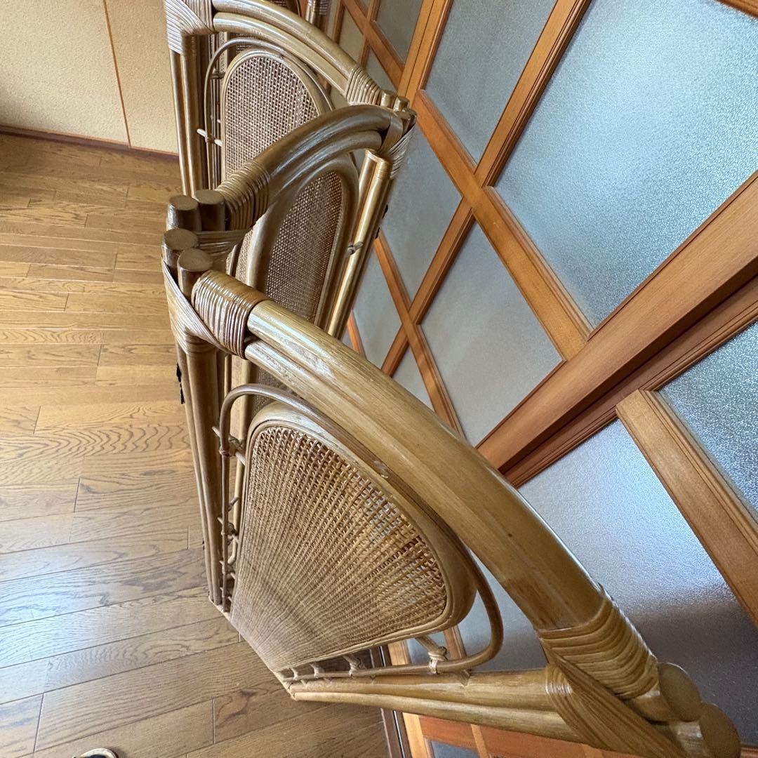 【昭和レトロ】籐 ラタン 4連・3連ペアセット　　パーテーション　間仕切り　衝立