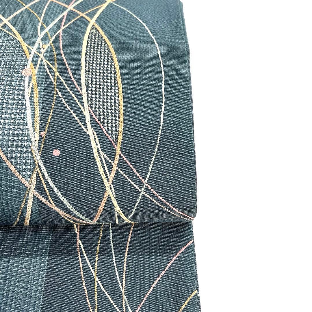 袋帯　スワトウ刺繍　相良刺繍　流線　縦縞　ドット　着物　102b d