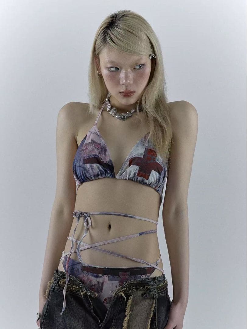 NO ROMANCE 禁断ロマンスシリーズY2Kギャルストラップビキニ水着セット