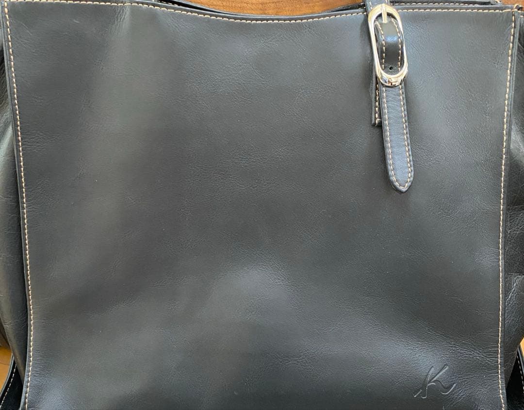 キタムラ 黒レザートートバッグ　(取り外しリボン付き) 大