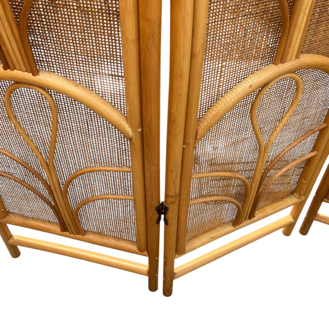 昭和レトロ エスニック 4連 ラタンパーテーション 間仕切り 衝立 アジアン 籐