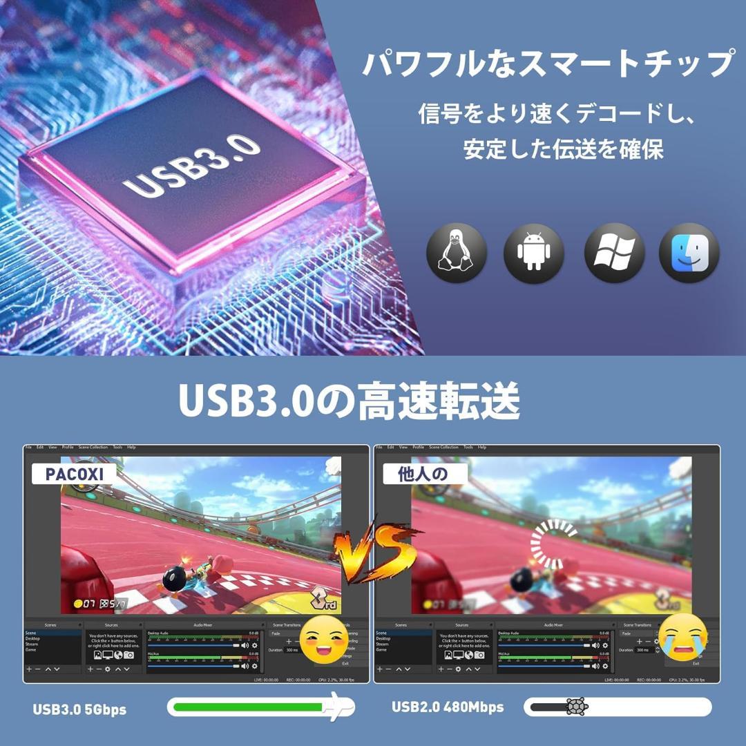 キャプチャーボード 4K HDMI 60Hz USB3.0 ゲーム実況 配信