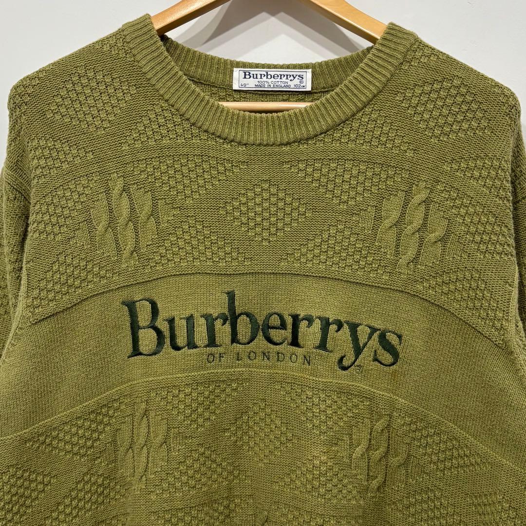 イングランド 製 Burberry's ロゴ ケーブル ニット 40 カーキ