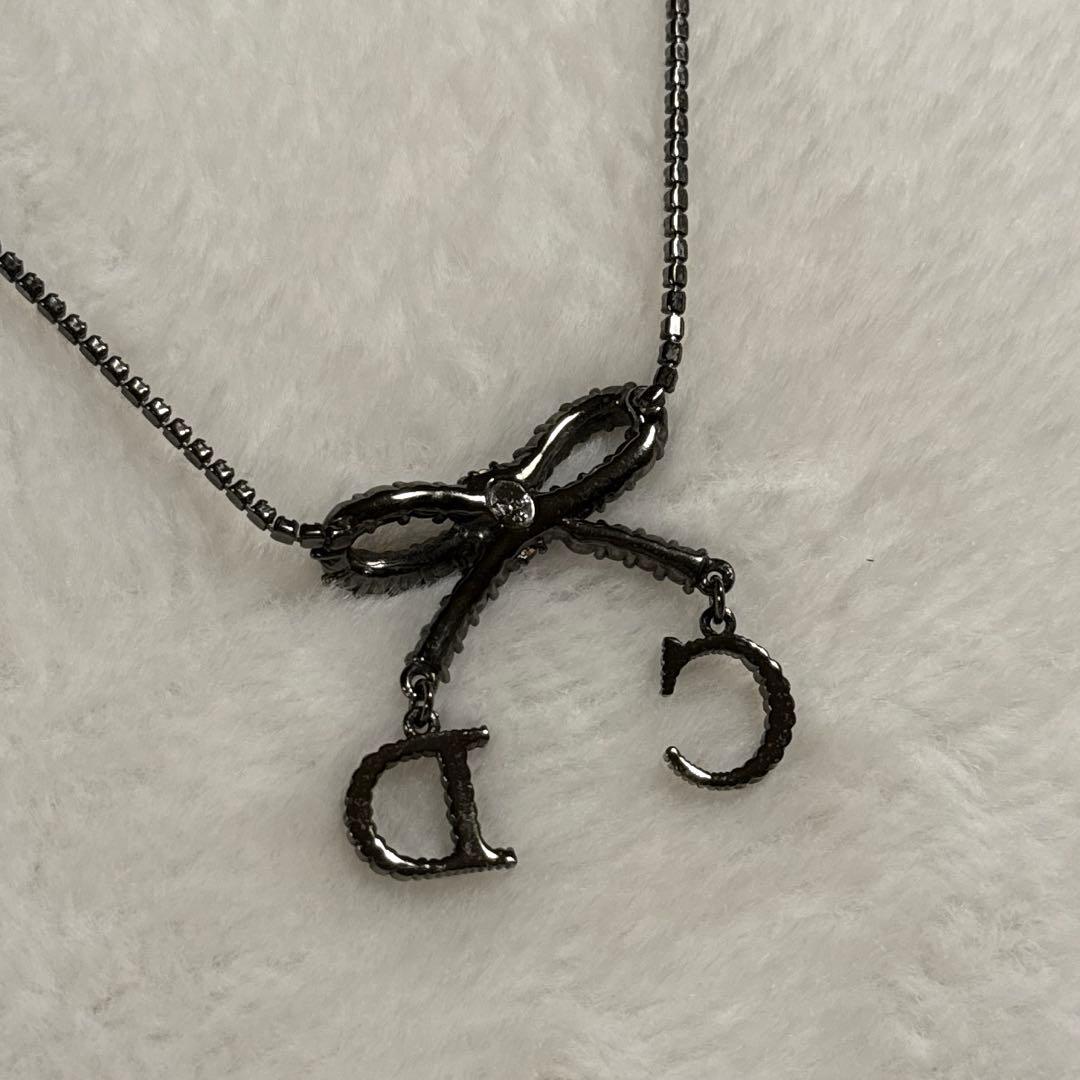 Dior クリスチャンディオール　リボンCD ネックレス ストーン