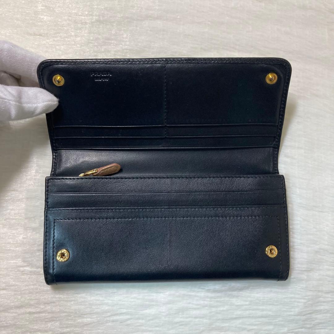 本日限定　美品　PRADA プラダ　二つ折り　財布　長財布　付属品　黒　バイカラ