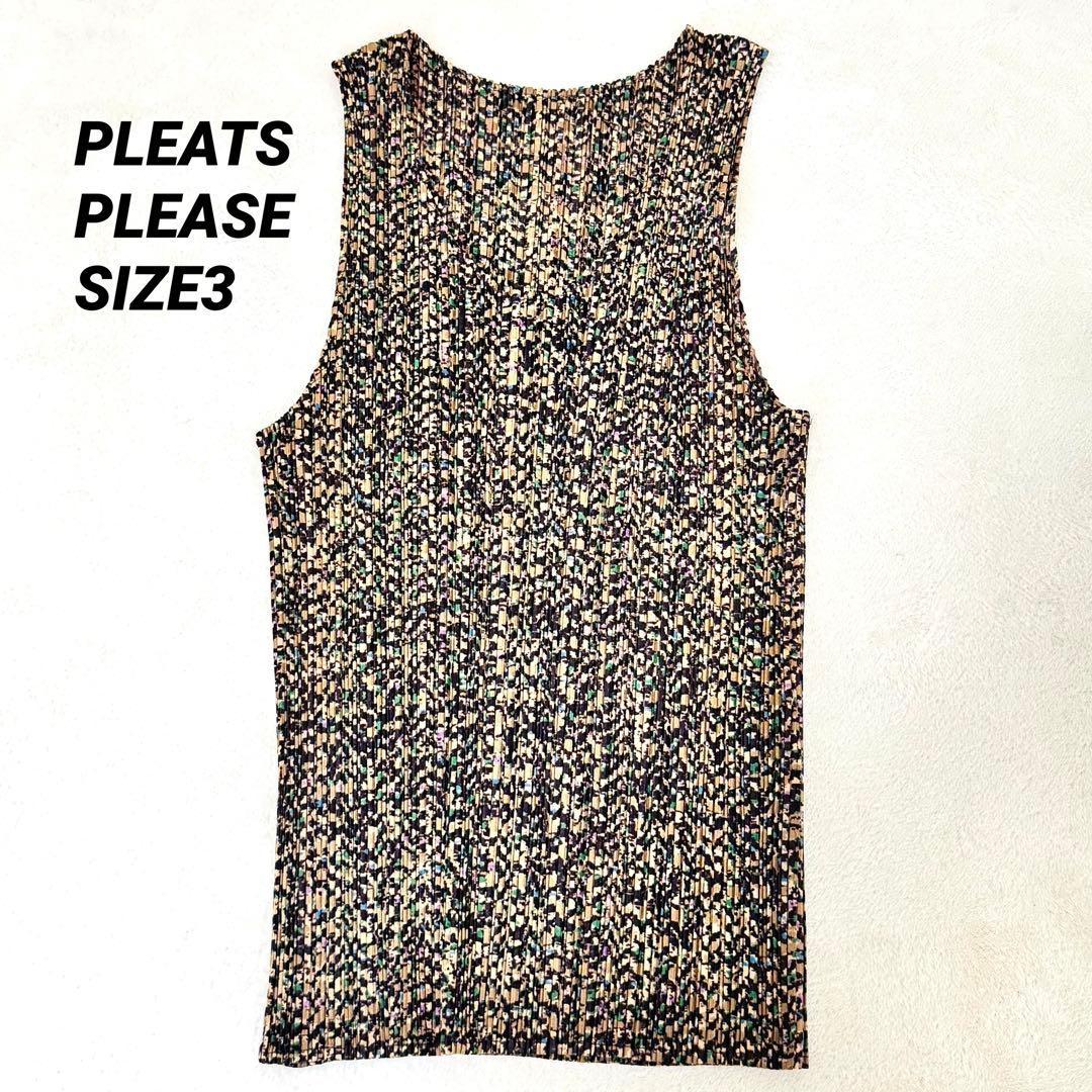 極美品✨PLEATS PLEASE モザイク柄　ノースリーブ　チュニック