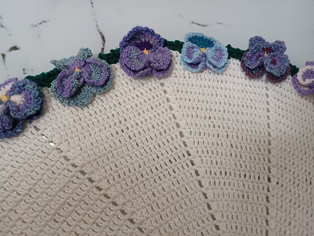 パンジーの　花束ブランケット　カシミア100%で温か