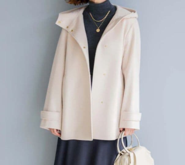 美品☆23区 ウールカシミヤビーバー フード付き ショートコート ベージュ