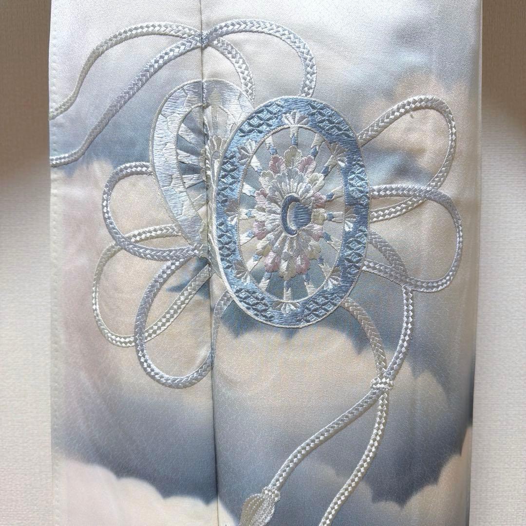 10 訪問着フルセット 正絹 淡い水色 ブルー 総刺繍 暈し染め 上品 シンプル