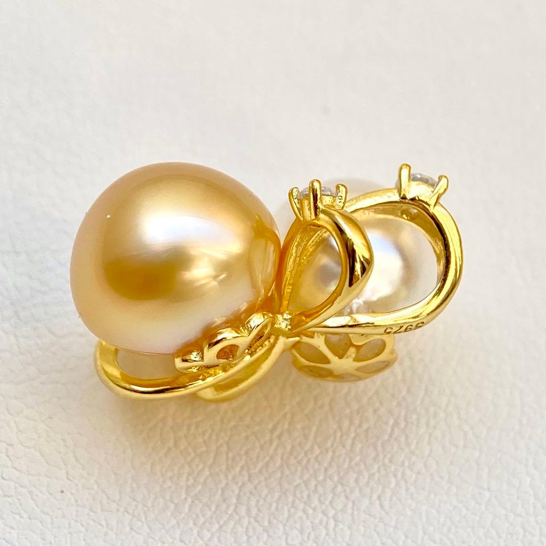 本真珠南洋白蝶真珠ゴールドとホワイト双色s925ペンダントBEN901