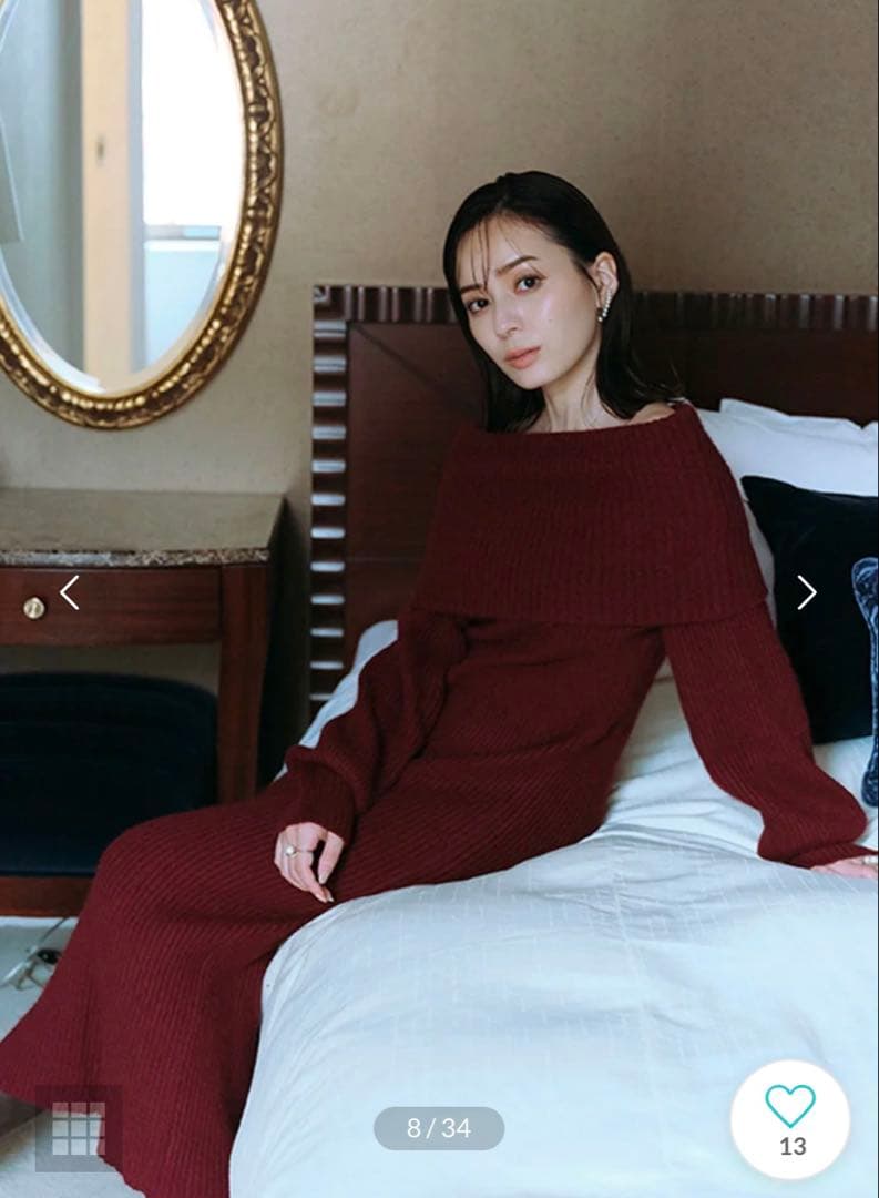 オフショルナローニットワンピース （BORDEAUX）