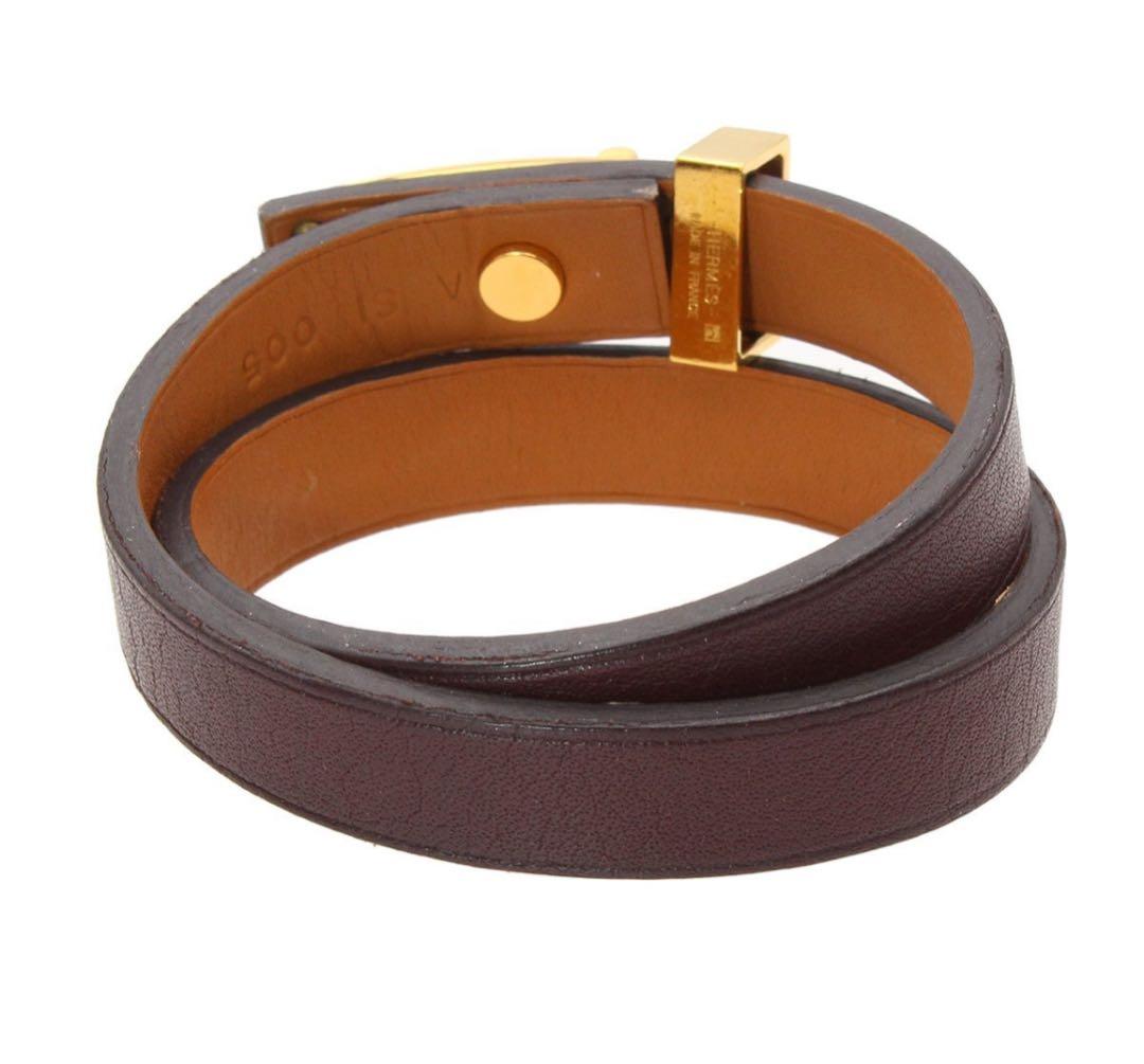 E2802 美品 エルメス ミニドッグ ドゥブルトゥール レザー ブレスレット