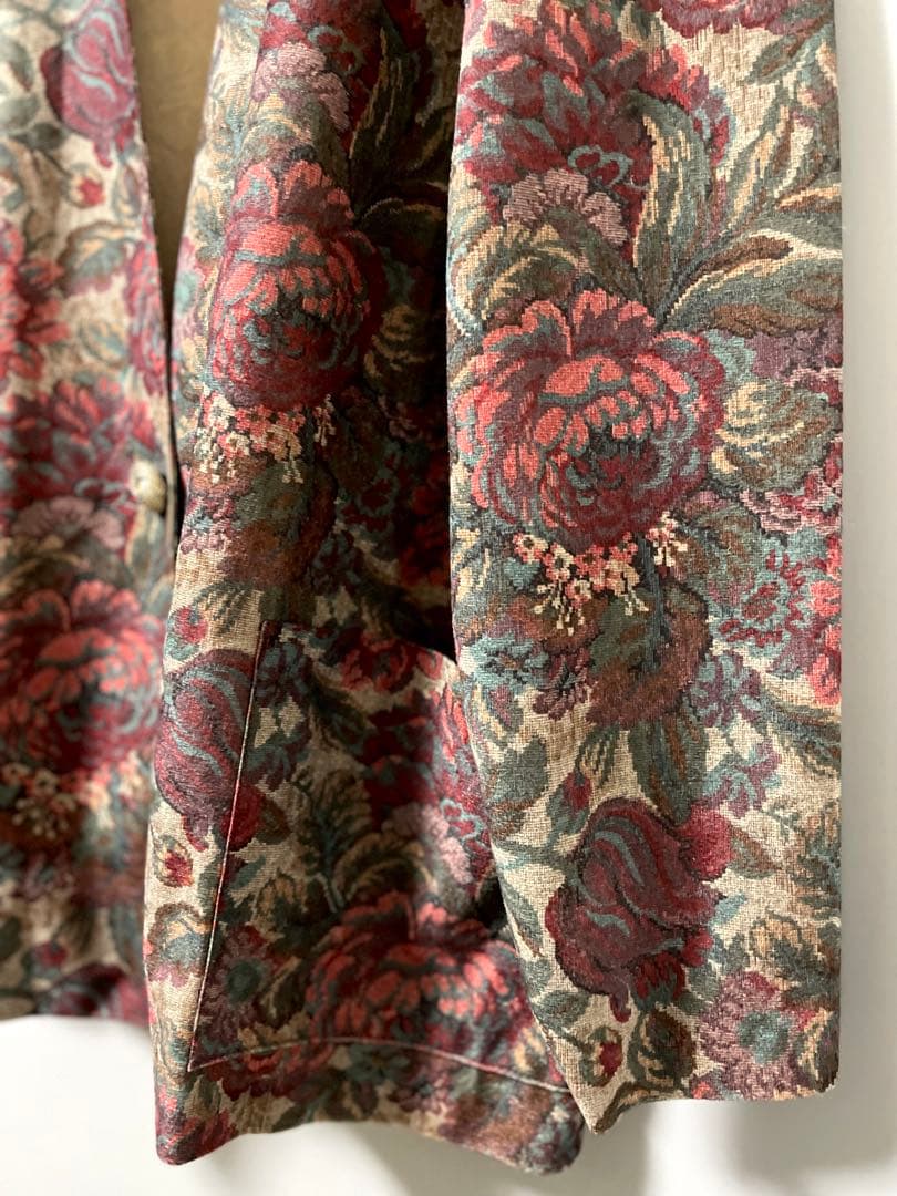 80s 90s ヴィンテージ ノーカラージャケット 花柄 ボタニカル柄 レトロ