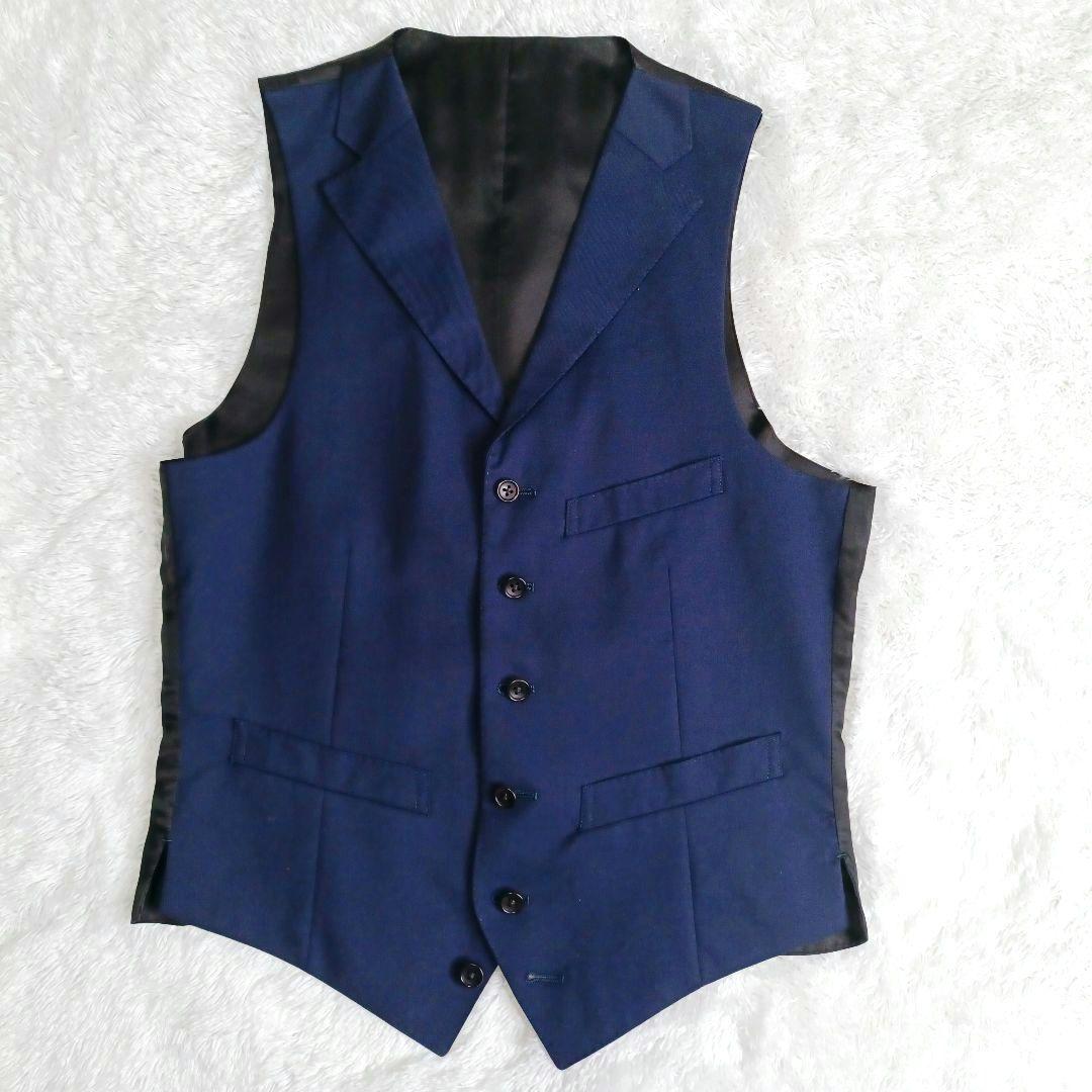 麻布テーラー スリーピース スーツ セットアップ メンズ ネイビー A5（М）