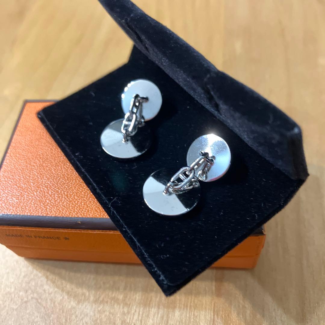 未使用 HERMES エルメス チェーン セリエ カフス ブラウン シルバー