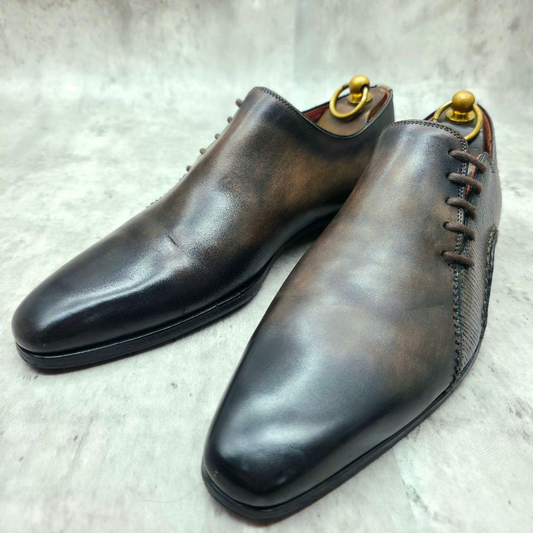 美品 マグナーニ オパンケ製法 リザード型押し サイドレース 25.0cm位