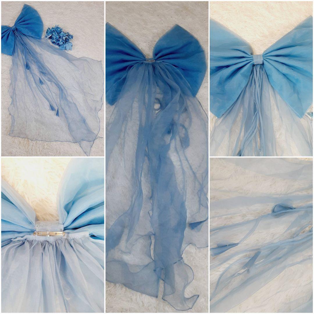 希少デザイン◎カラードレス ストラップレス 青 フラワー装飾 Aライン 付属品付