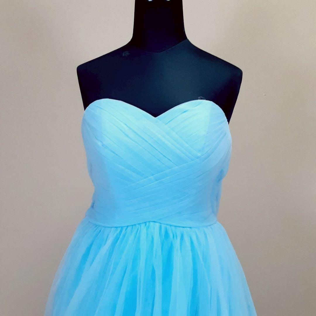 希少デザイン◎カラードレス ストラップレス 青 フラワー装飾 Aライン 付属品付