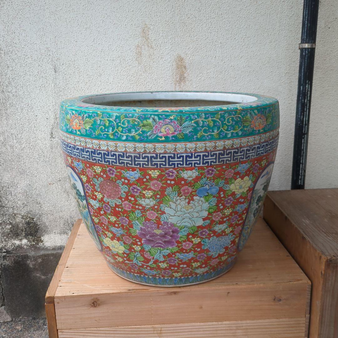 骨董 大型 古伊万里 伊万里 火鉢 十錦手 色絵 鉢カバー 睡蓮鉢 メダカ 金魚