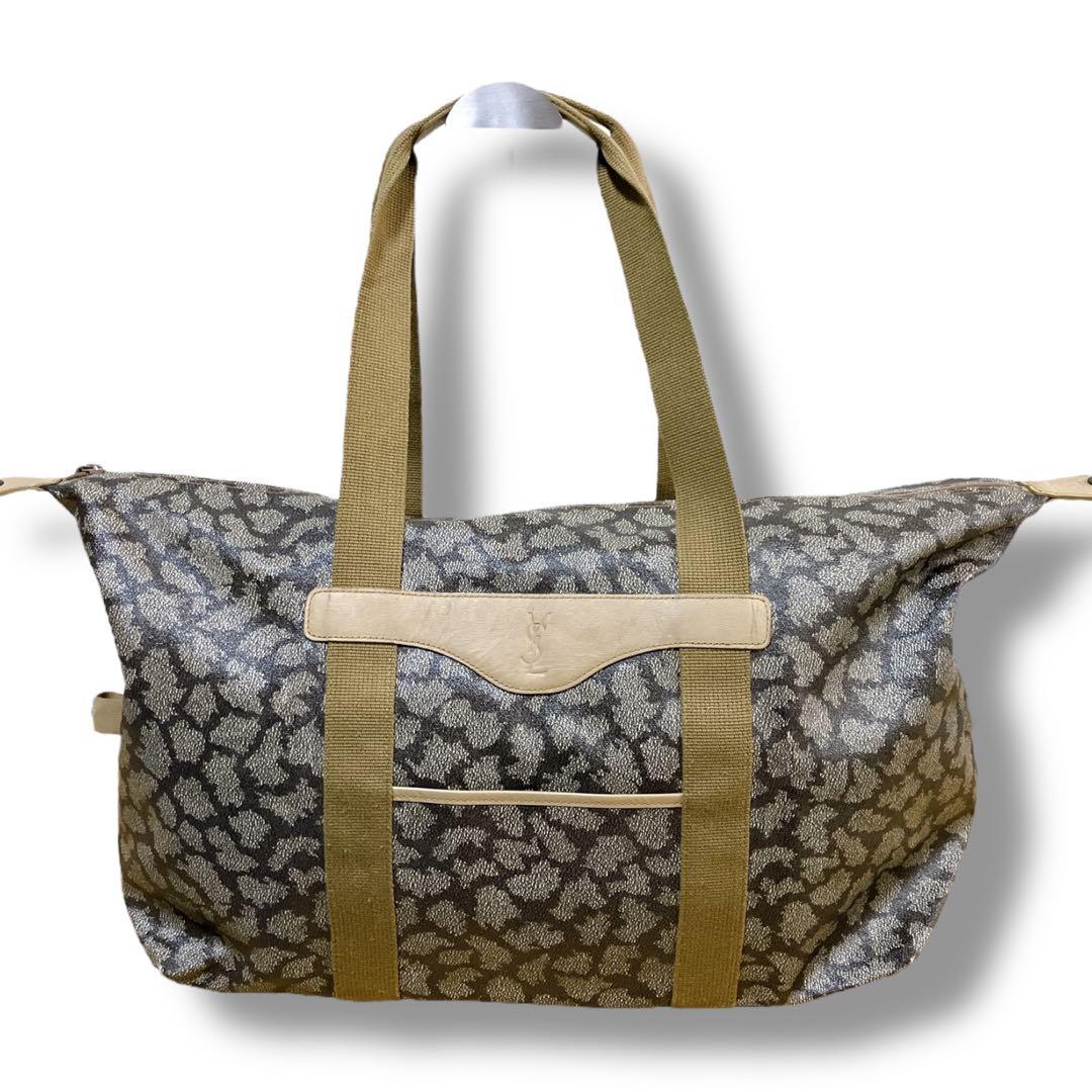 イブサンローラン ジラフ柄 肩掛け可 大容量 ユニセックスボストンバッグ グレー