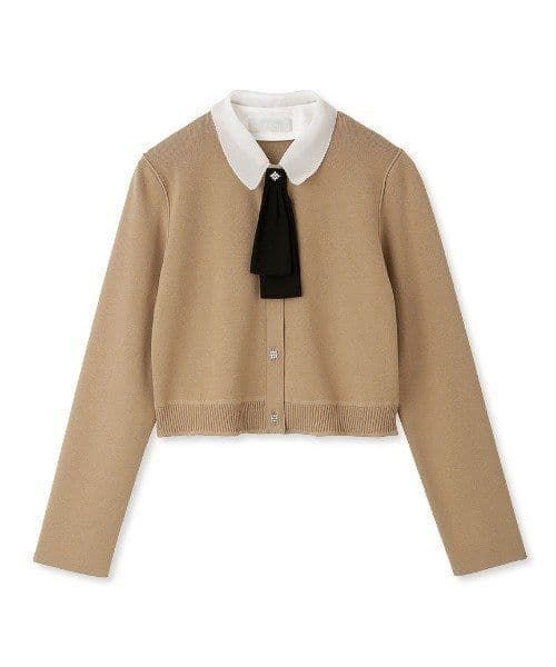 CELFORD デタッチャブル総針カーディガン 38　ボウタイ　リボン　ニット