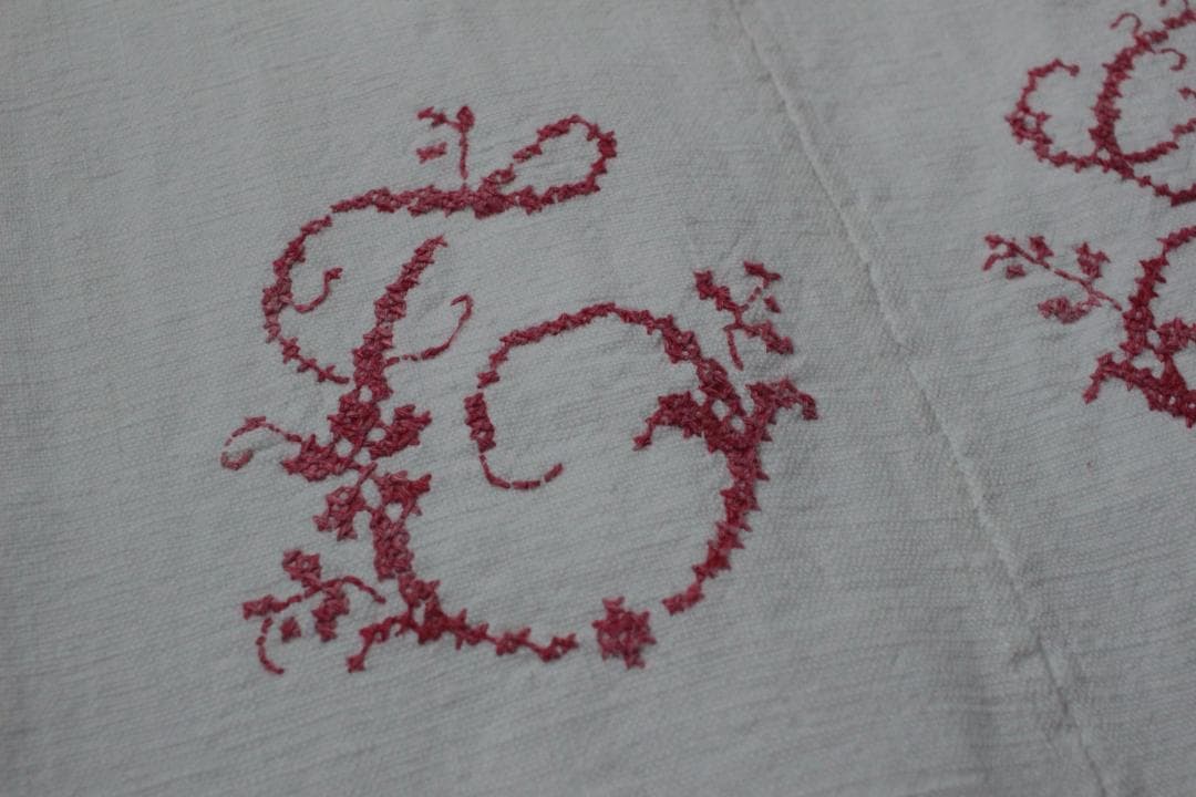 フランスリネン・アンティークシーツ/イニシャルモノグラムクロス