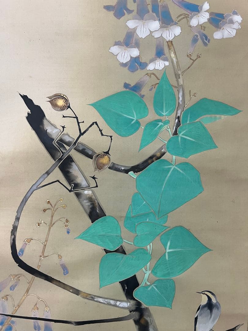 掛け軸　日本画 ［桐の花］絹本　木箱　送料込み！