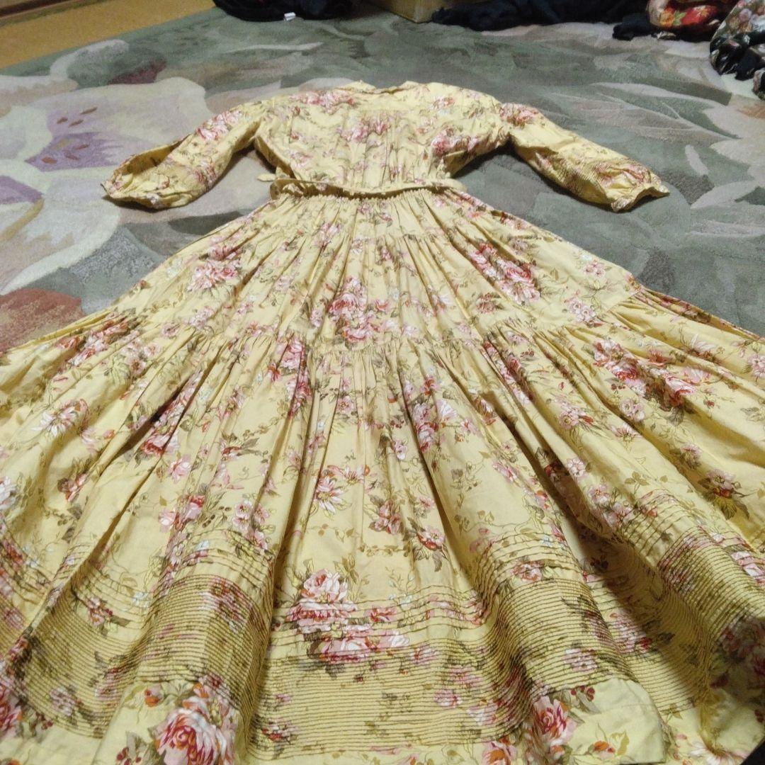 ピンクハウス　美品インゲボルグ　花柄イエロー半袖〜五分袖ロングワンピース