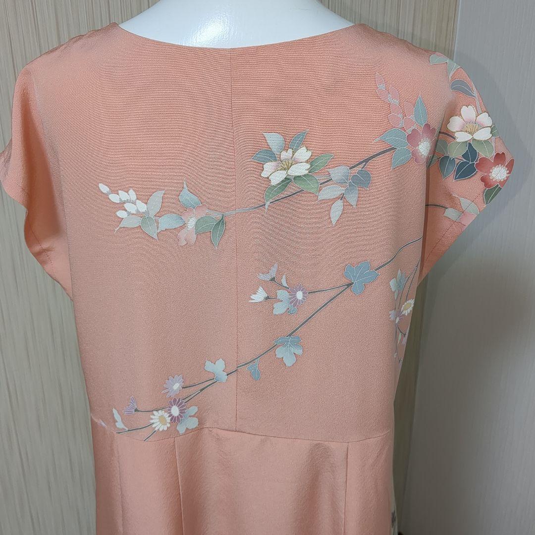 着物リメイク　正絹訪問着　上質友禅 フレアーロングワンピース　裏地付