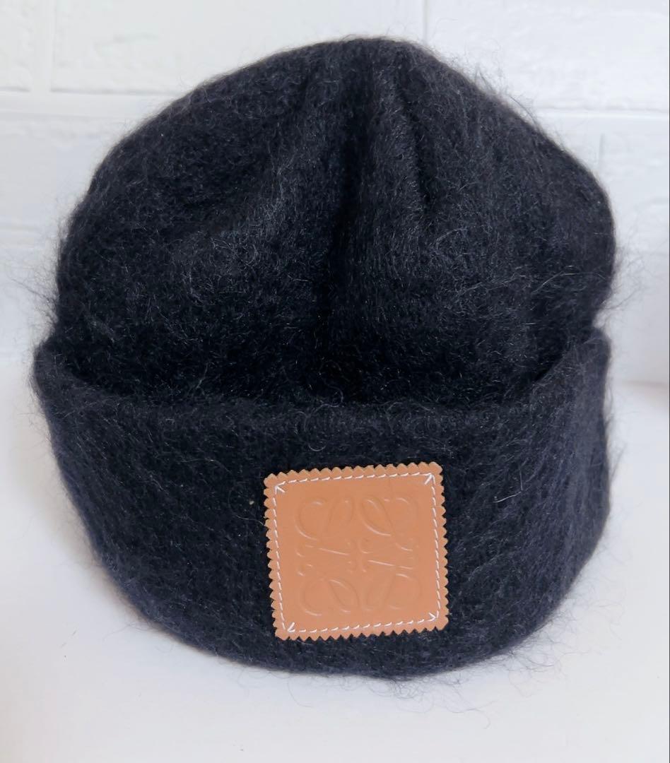 ロエベ　LOEWE ニット帽　黒　ブラック　モヘヤ50%ウール18%