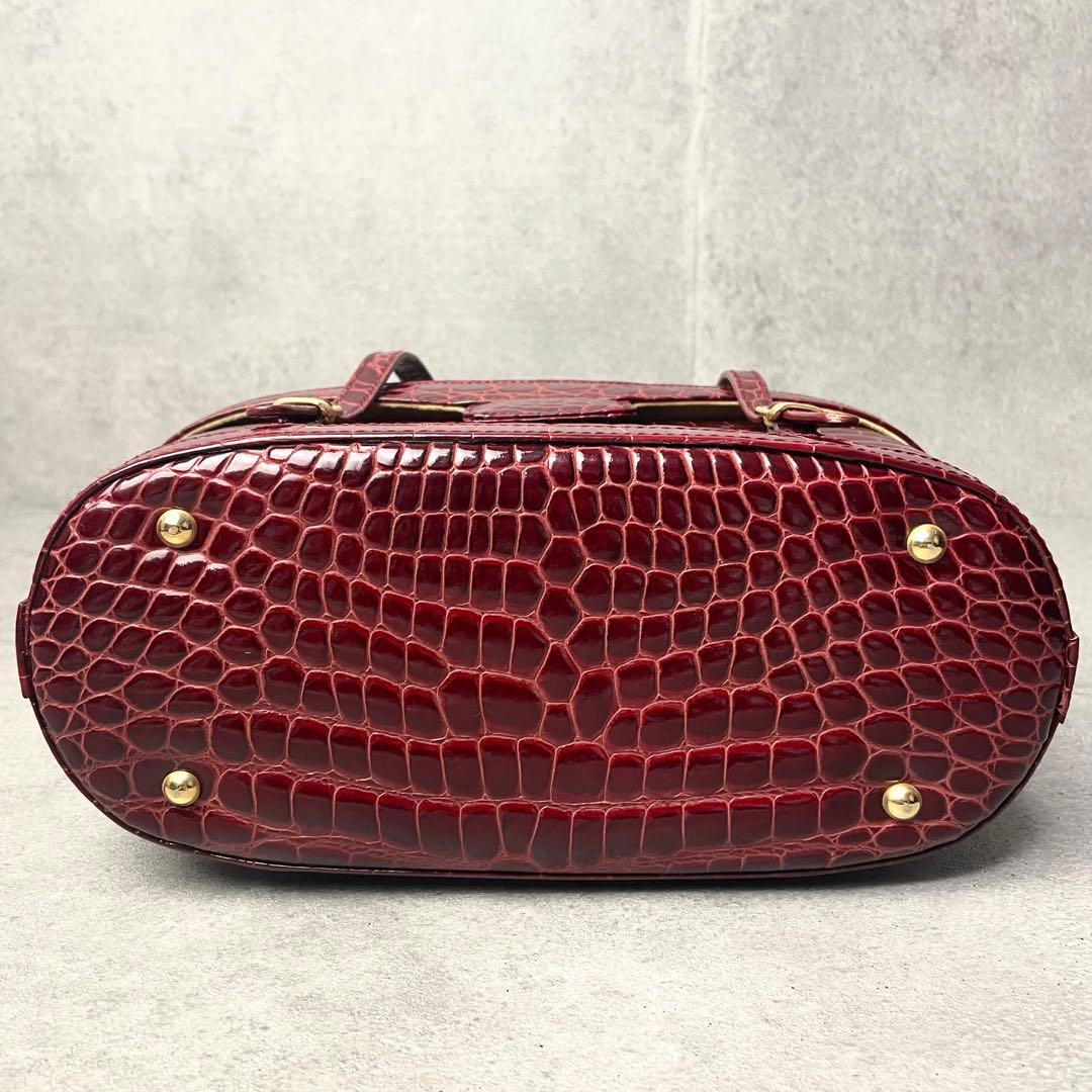 美品 保証書付き クロコダイル 型押し シャイニング バニティ ボルドー 鏡付き