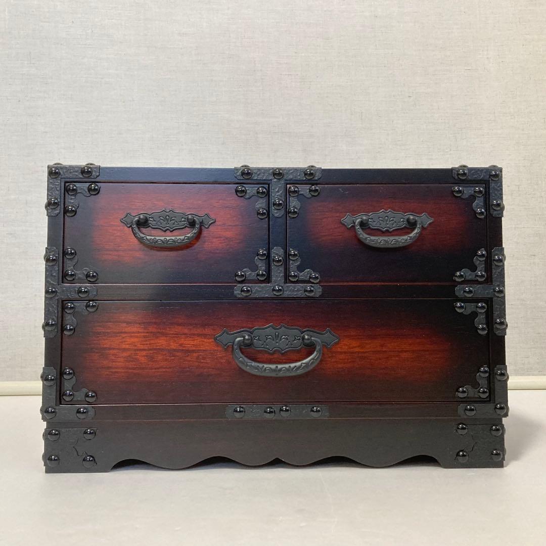 からくり 小引き出し 箪笥 チェスト 隠し収納 木製 桐⁇ 金具 和風 民芸調