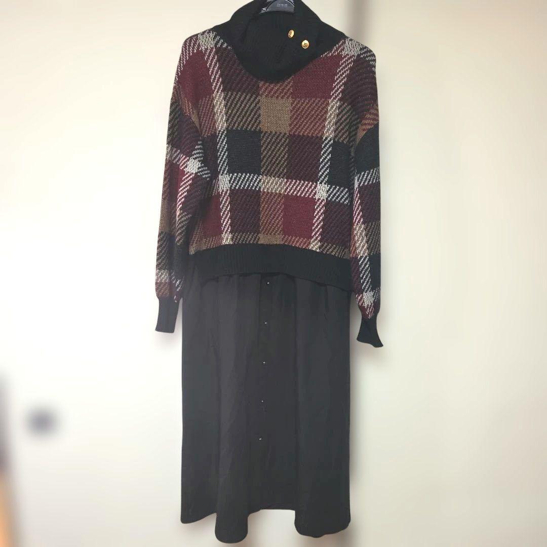 ブルーレーベルクレストブリッジ　チェック柄ニットロングワンピース　38