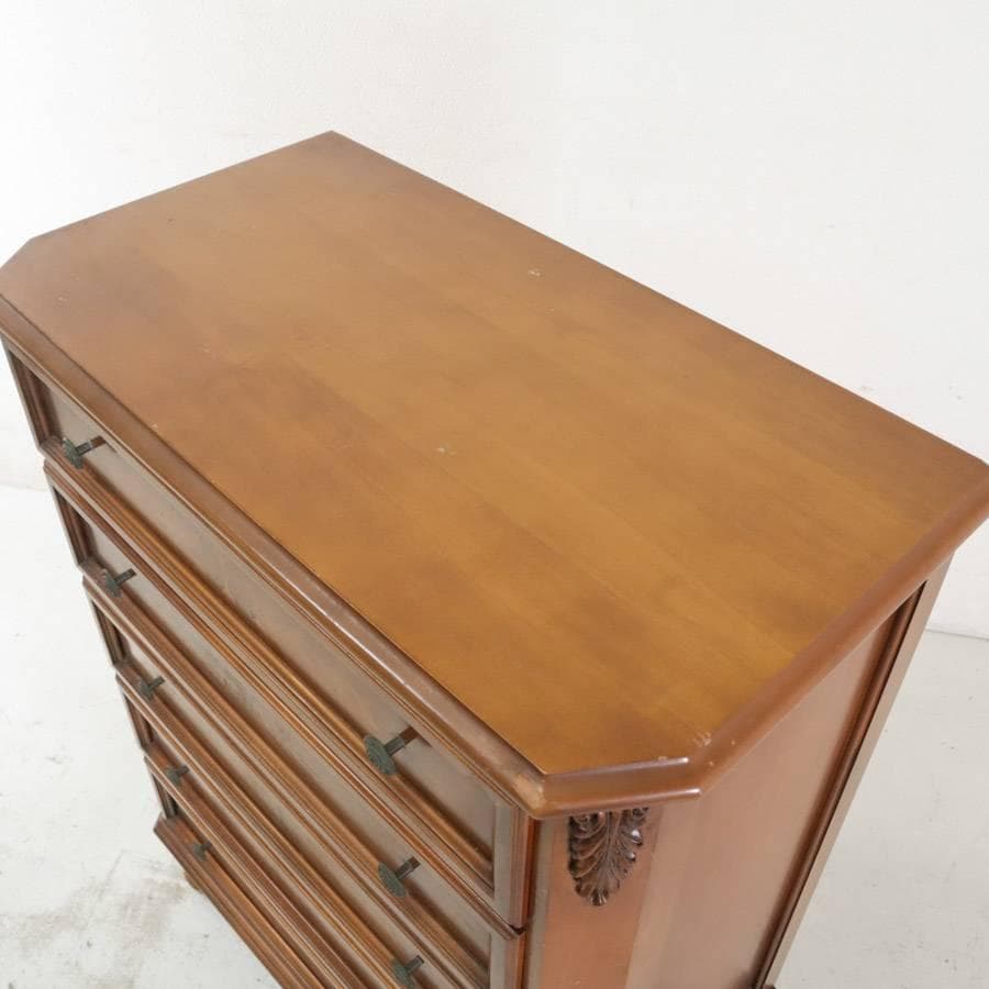 イタリア製 象嵌装飾 猫脚 5段チェスト 引き出し タンス クラシカル家具